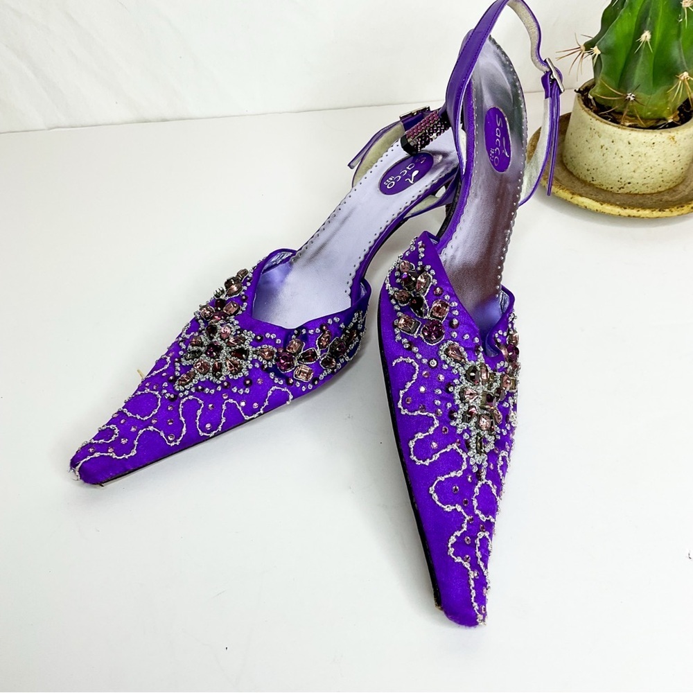 SACCO Italy Purple Beaded Slingback Heels Size 42 | Vintage Embellished